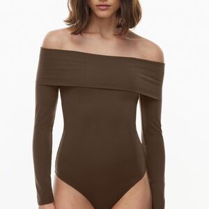 Aritzia Brown Off-Shoulder bodysuit